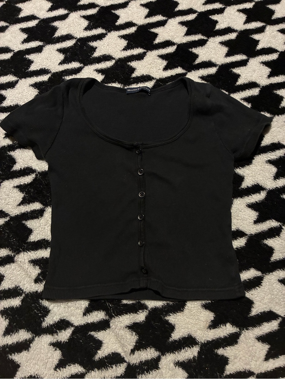Brandy Melville Black Ribbed Button Front Top One Size